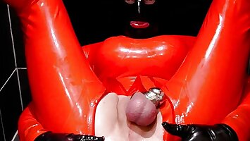 Red Rubberdoll Anal Fuck with Toys Pushing & Farting Out Whipped Cream to eat & Drink